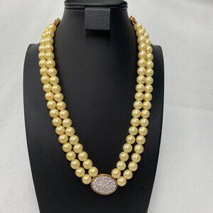 Avon President's Award Faux Pearl Double Strand Necklace - Gold Tone 15"